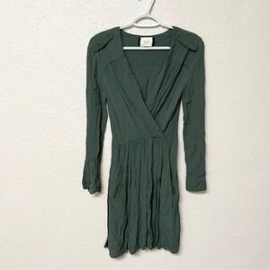 Anthropolgie Maeve Dress Lene Wrap Zip Pocket Moss Green Crepe Size S